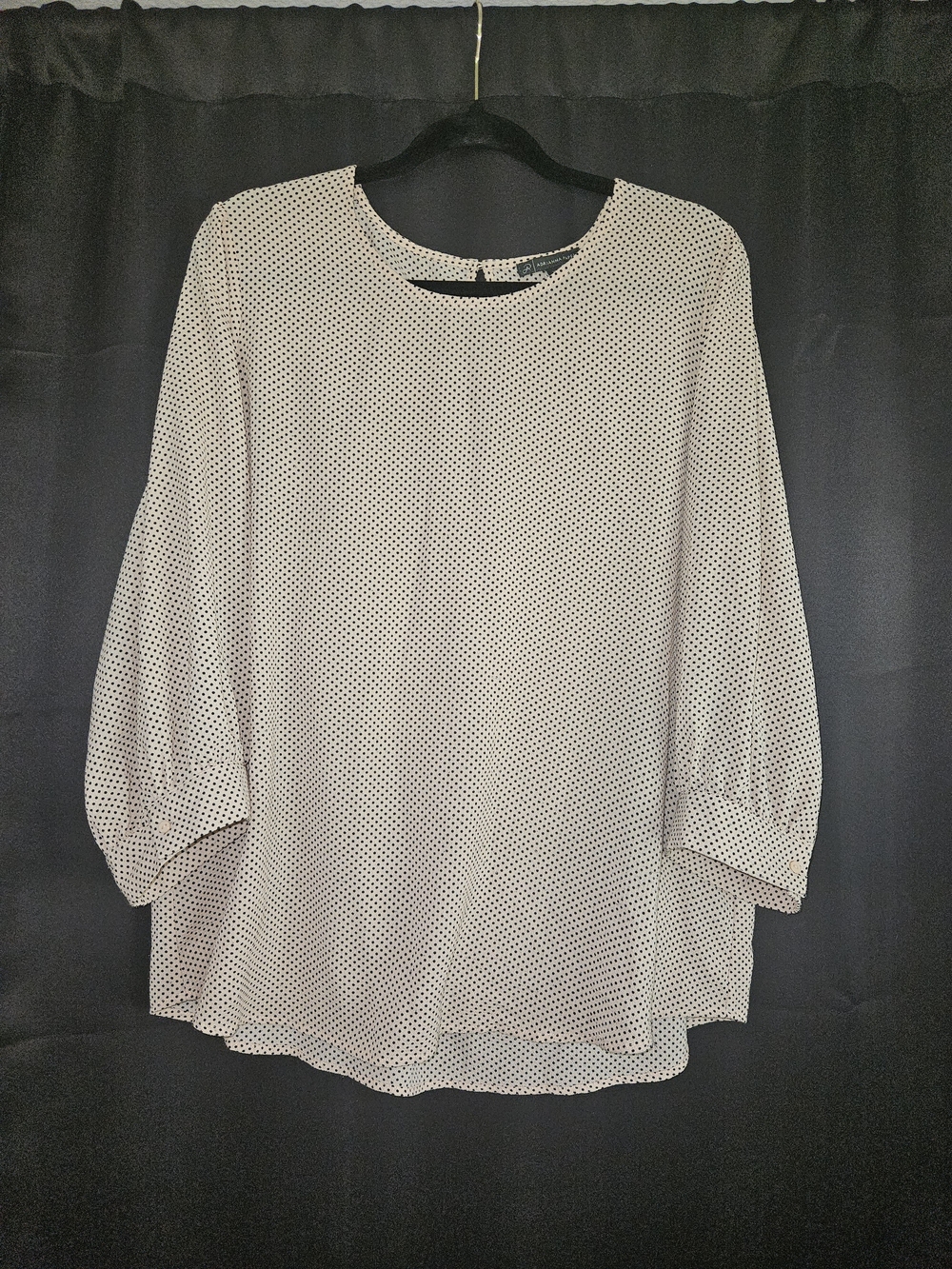 Adrianna Papell Blush/ Champagne Blouse with Black Dot Print